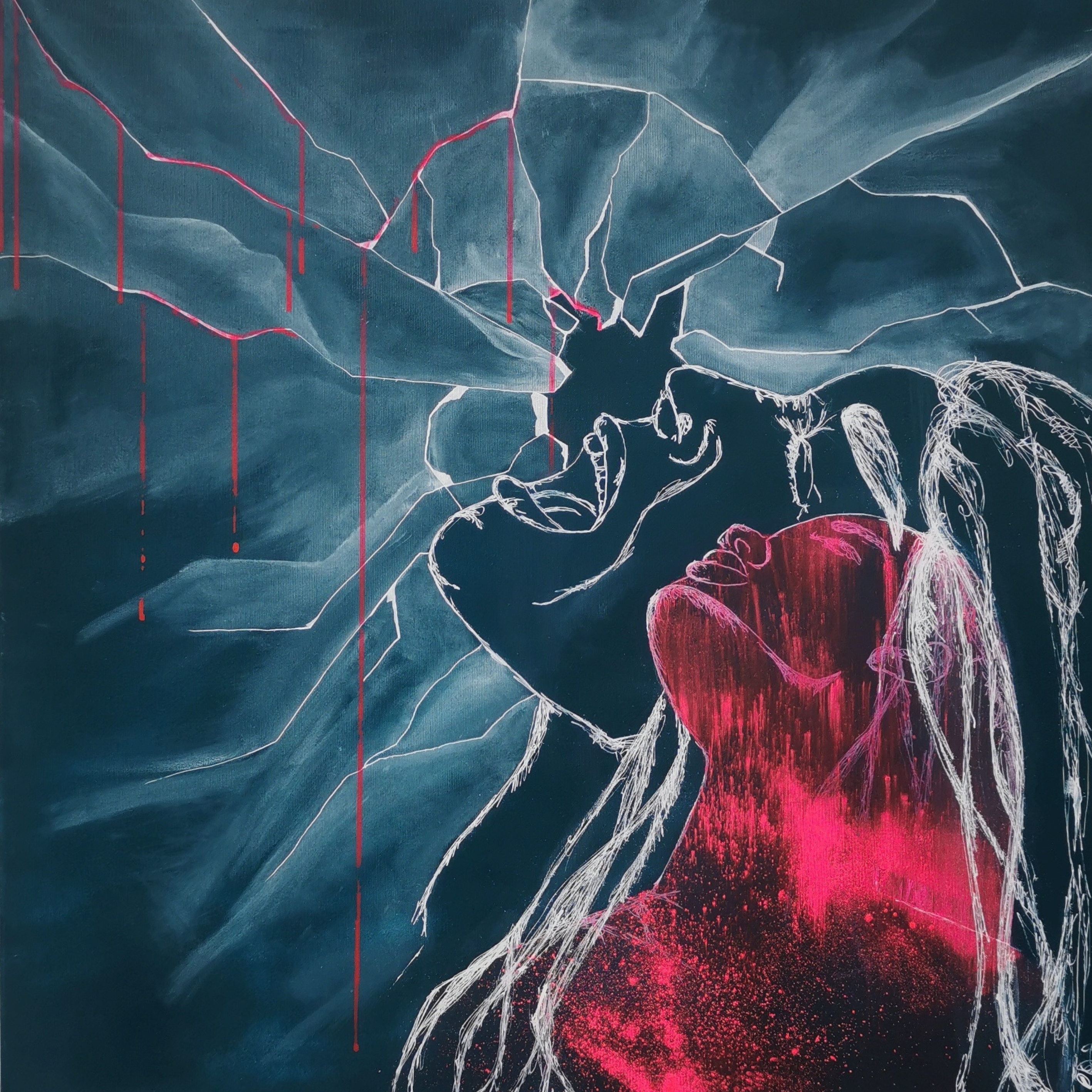 Fight: Acryl und Graffiti auf Leinwand, 85x85, 2023